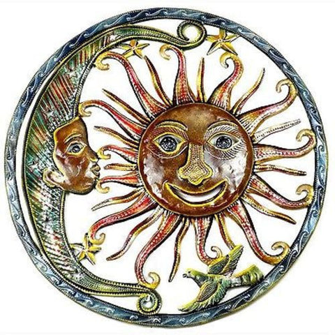 Sun and Moon Hand Painted 24-inch Metal Wall Art - Croix des Bouquets
