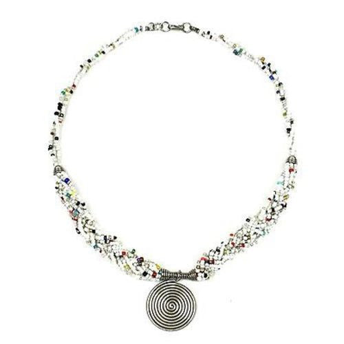 Single Spiral 'Elegance' Braided White Bead Necklace - Zakali Creations
