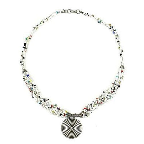 Single Spiral 'Elegance' Braided White Bead Necklace - Zakali Creations