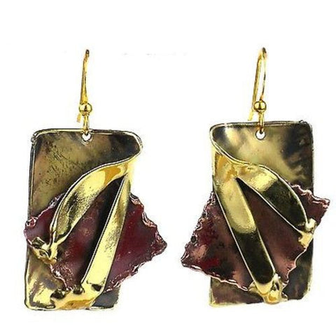 Layered Leaf Copper and Brass Earrings - Brass Images (E)