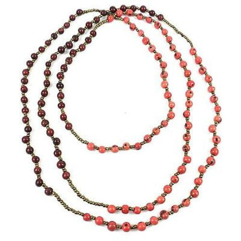 Colorblock Rope Necklace - Burgundy and Coral - Faire Collection