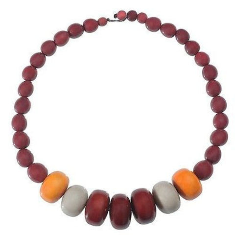 Tagua and Seed Manabi Necklace in Burgundy - Faire Collection