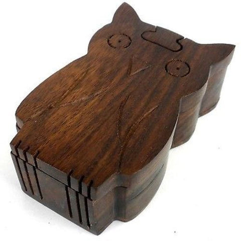 Handcrafted Sheesham Wood Owl Puzzle Box - Noahs Ark