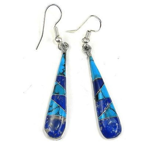 Turquoise and Lapis Tear Drop Earrings - Artisana