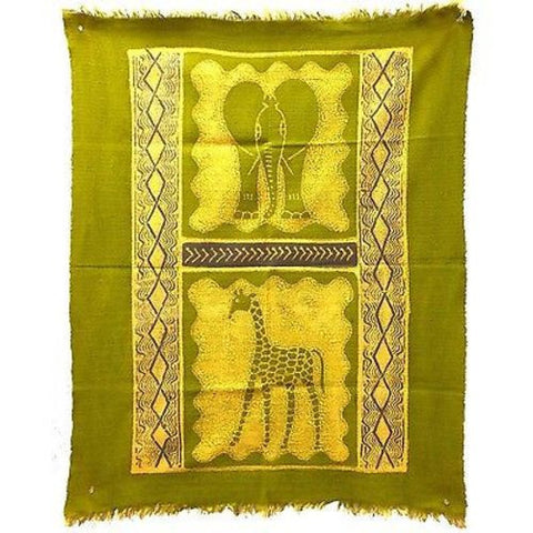 Elephant and Giraffe Batik in Lime/Periwinkle - Tonga Textiles
