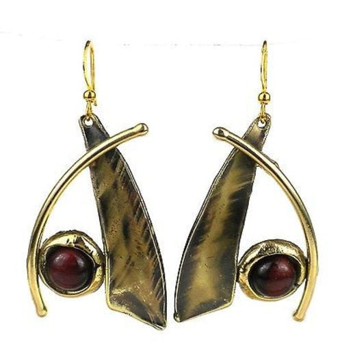 Blade And Red Tiger Eye Brass Earrings - Brass Images (E)