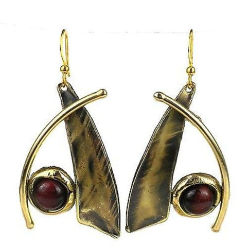Blade And Red Tiger Eye Brass Earrings - Brass Images (E)