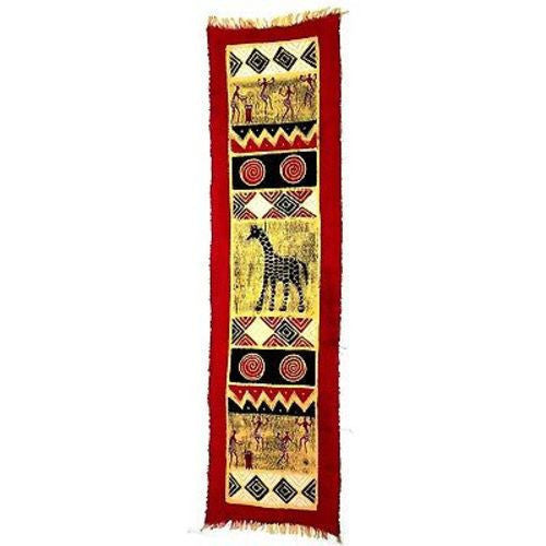 Vertical Red Giraffe and Dancers Batik - Tonga Textiles