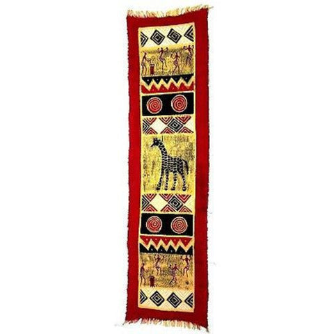 Vertical Red Giraffe and Dancers Batik - Tonga Textiles