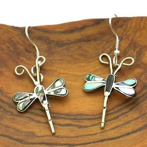 Abalone and Alpaca Silver Dragonfly Earrings - Artisana