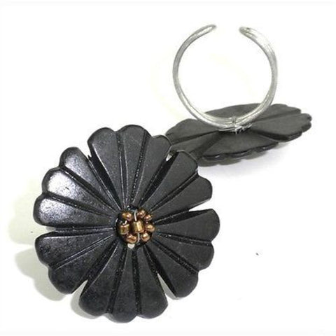 Nouveau Flower Bone Ring in Black - WorldFinds