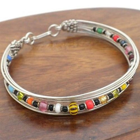 Silverplated Wire and Colorful Bead Bracelet - Zakali Creations