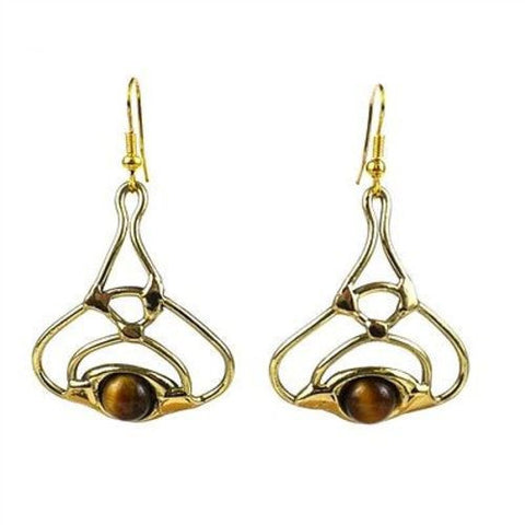 Golden Tiger Eye Bloom Brass Earrings - Brass Images (E)