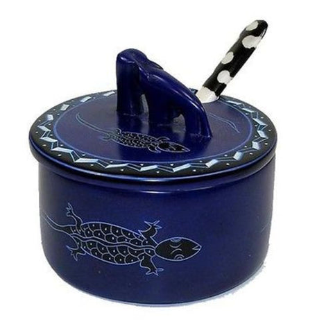 Soapstone Sugar Bowl with Bone Spoon - Blue - Smolart