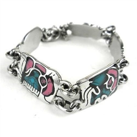 Mayan Glyph Colorful Link Bracelet in Alpaca Silver - Artisana