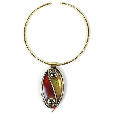 Continuity Hematite, Copper and Brass Pendant Necklace - Brass Images (N)