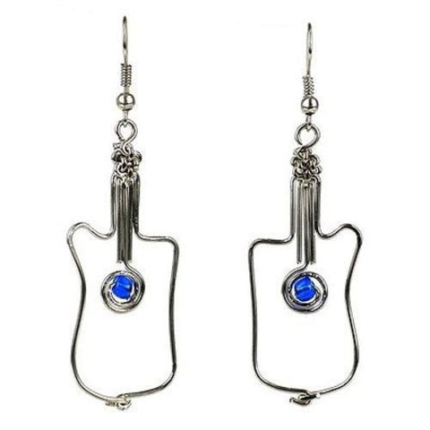 Handmade Silver Plated Wire Guitar Earrings - Zakali Creations
