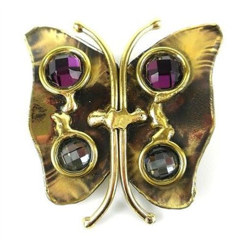 Brass Butterfly Brooch with Crystals - Brass Images (O)