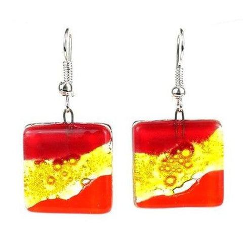 Red Wave Square Fused Glass Earrings - Tili Glass