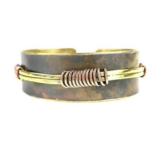 Wrapped Wire Copper and Brass Cuff - Brass Images (C)