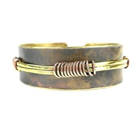Wrapped Wire Copper and Brass Cuff - Brass Images (C)