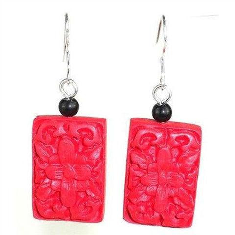 Large Carved Red Wood Bead Earrings - Starfish Project