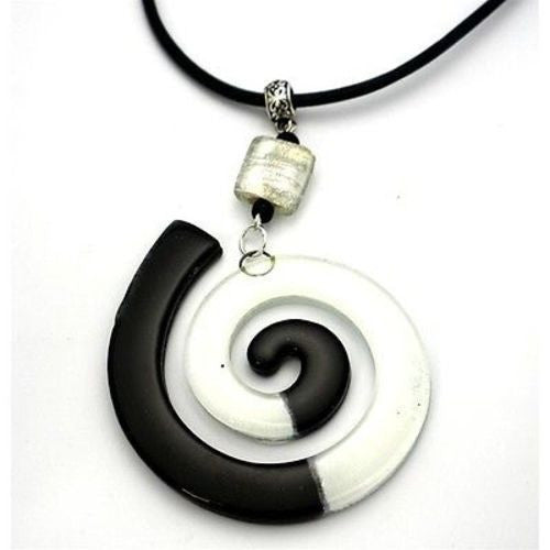 Giant Finite Swirl Glass Pendant Necklace Black White - Tili Glass