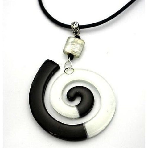 Giant Finite Swirl Glass Pendant Necklace Black White - Tili Glass