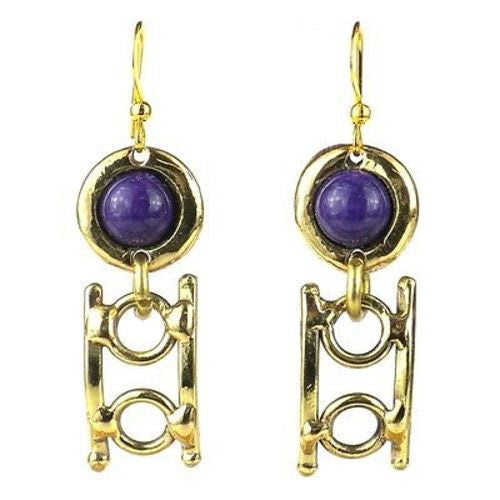 Purple Stone Playground Brass Earrings - Brass Images (E)