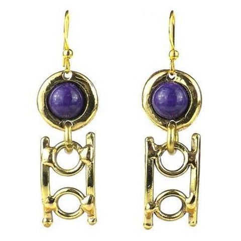 Purple Stone Playground Brass Earrings - Brass Images (E)