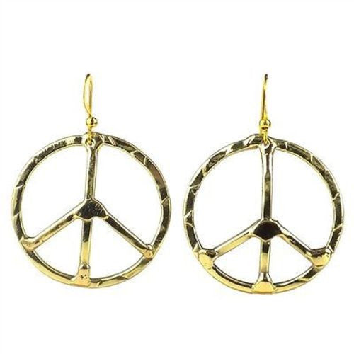 Hammered Brass Peace Sign Earrings - Brass Images (E)