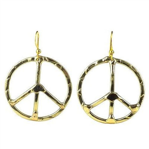 Hammered Brass Peace Sign Earrings - Brass Images (E)