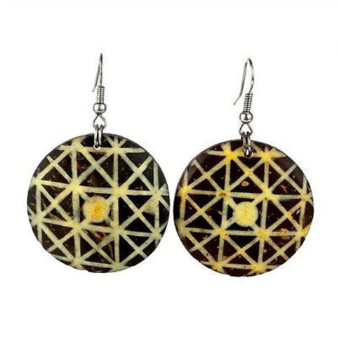 Round Coconut Inlaid with Bone Earrings - BaobArt