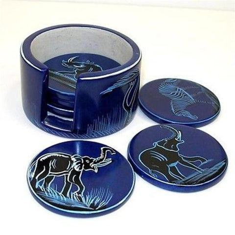 Set of 6 Handmade Blue Soapstone Coasters (Kenya) - Smolart
