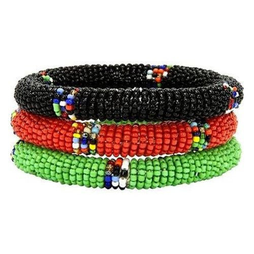 Maasai Bangles - Set of Three - Green, Red & Black - Jedando (J)