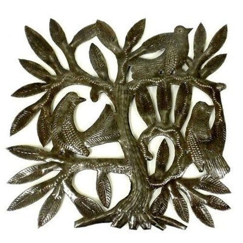 Haitian Steel Drum Tree of Life Sq 8 inch Wall Art - Croix des Bouquets