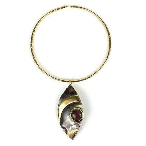 Red Tiger Eye Reflections Copper and Brass Pendant - Brass Images (N)