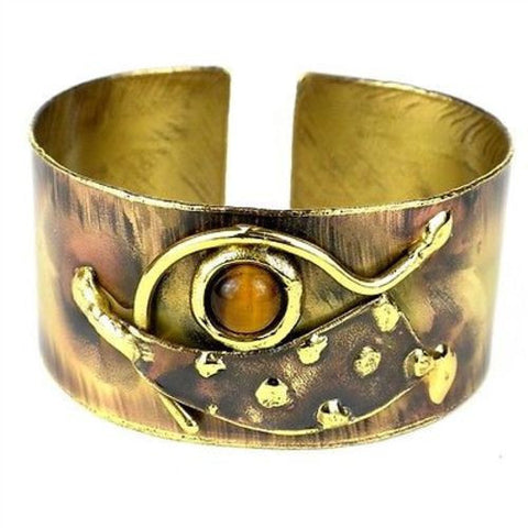 Tucked Tiger Eye Brass Cuff - Brass Images (C)