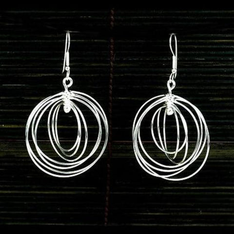 Large Silverplated Seven Circles Earrings - Artisana