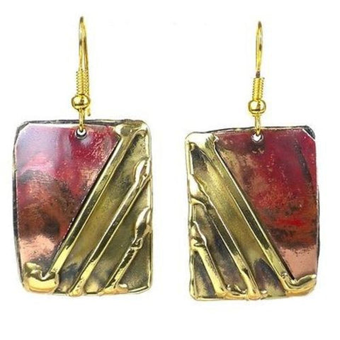 Lines Drawn Brass and Copper Earrings - Brass Images (E)