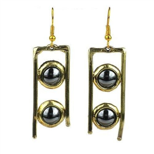 Hematite and Brass Ladder Earrings - Brass Images (E)