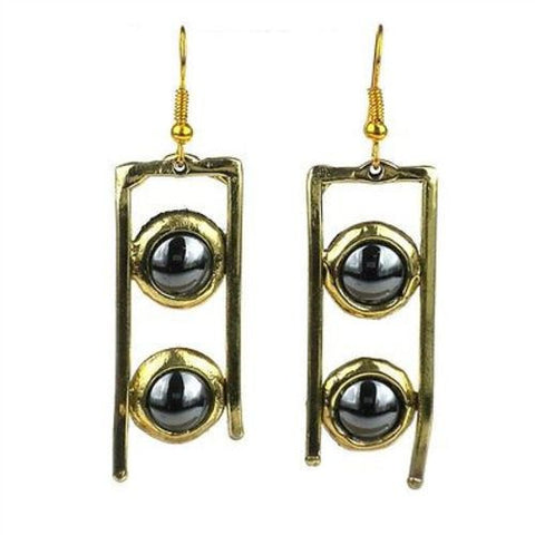 Hematite and Brass Ladder Earrings - Brass Images (E)