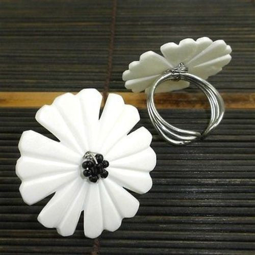Nouveau Flower Bone Ring in Cream - WorldFinds