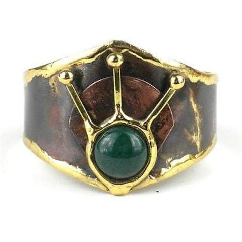 Green Stone Rays Brass Cuff - Brass Images (C)
