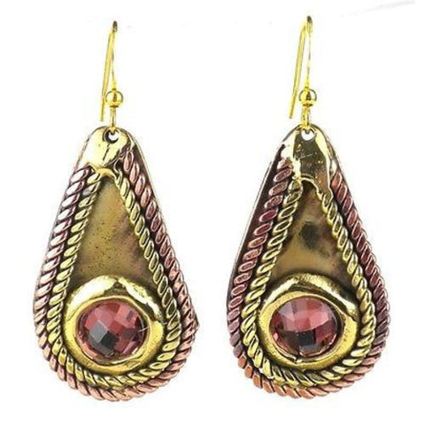 Rope and Rose Stone Earrings - Brass Images (E)
