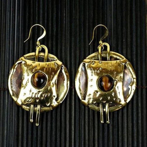 Tigers Eye Strength Earrings - Brass Images (E)