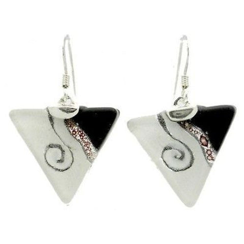 Swirl Opaque Triangle Glass Sterling Silver Earrings - Tili Glass