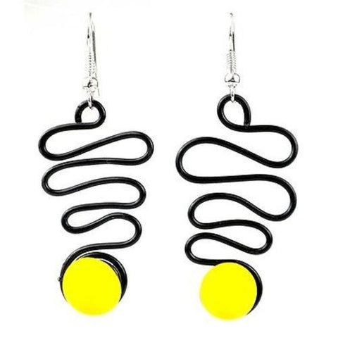 Enameled Wire and Yellow Glass Bead "Lombard" Earrings - Chilean