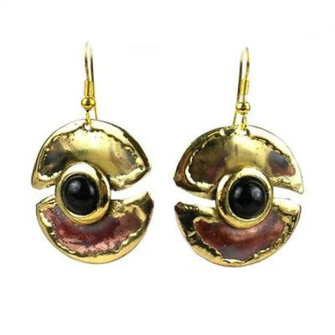 Connections Onyx Brass and Copper Earrings - Brass Images (E)