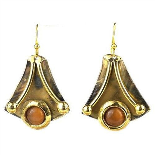 Reborn Peach Tiger Eye Brass Earrings - Brass Images (E)